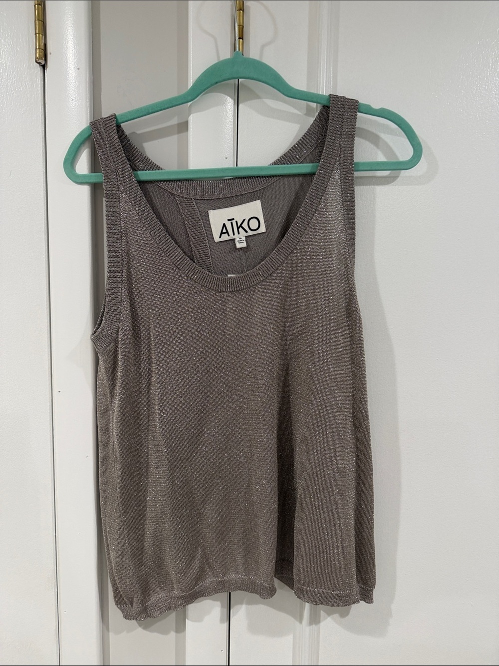 Aiko Metallic Sleeveless Knit Tank Top - Silver Gray